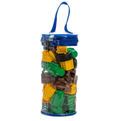 Snapo Jr Dinosaur Creator Kit 40-piece building set in blue carrying bag with colorful yellow, green, and brown const...
