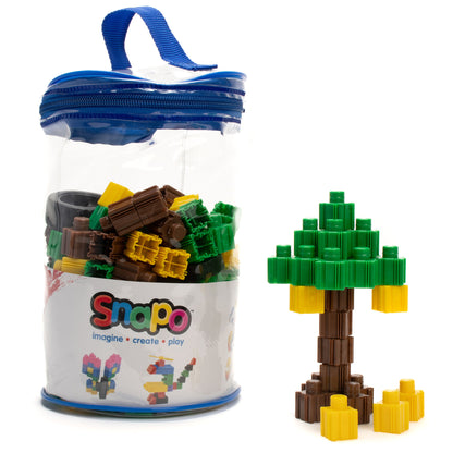 Snapo Mine World Creator Kit 200-piece building set with colorful blocks in green, brown, and yellow