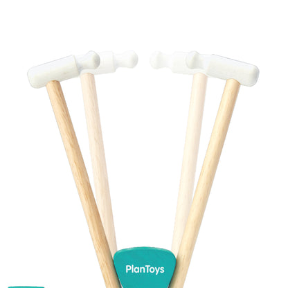 Wooden Doctor Play Set with white mallets and teal fabric bag