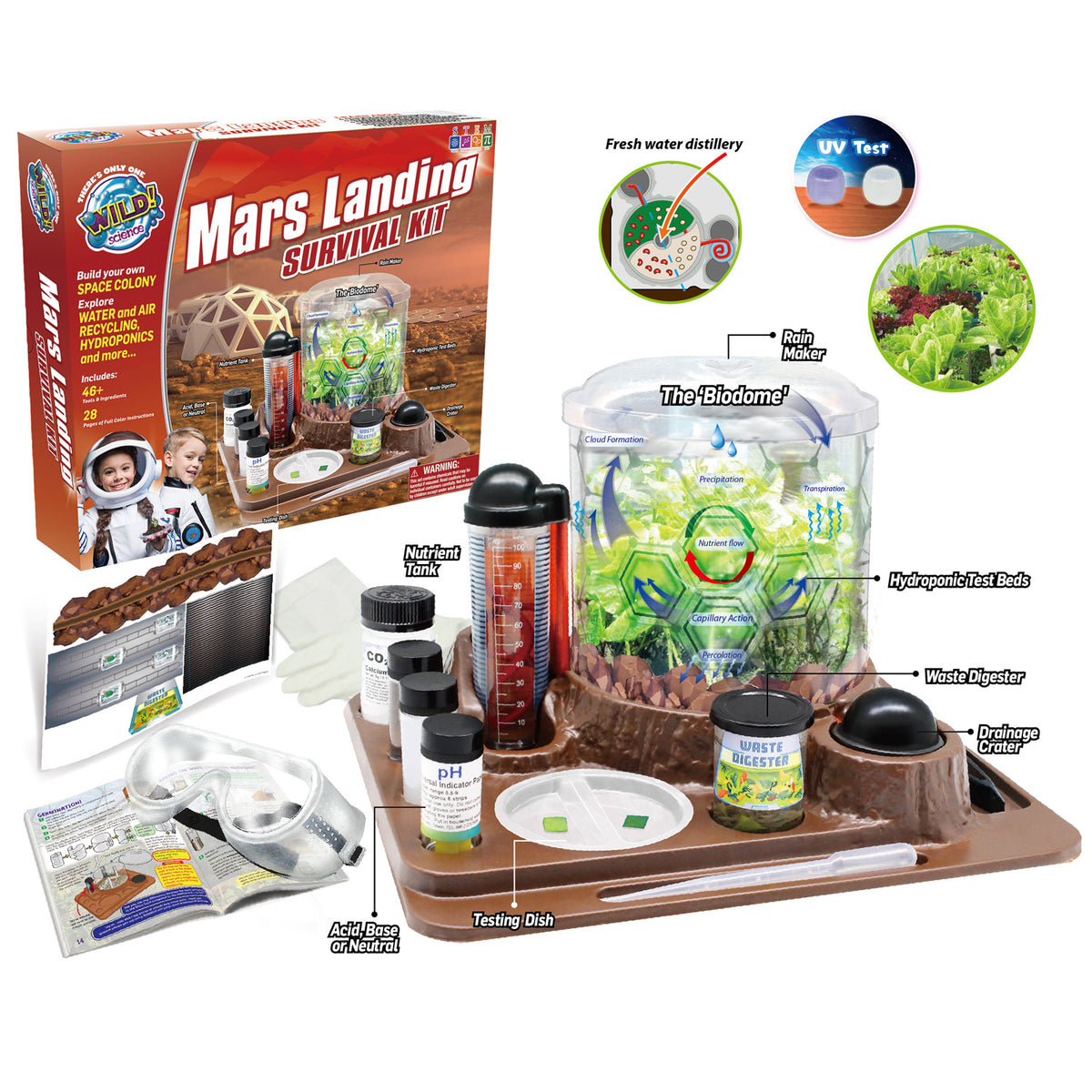 Wild Science Mars Landing Survival Kit STEM biodome with hydroponic garden, testing equipment, and educational compon...