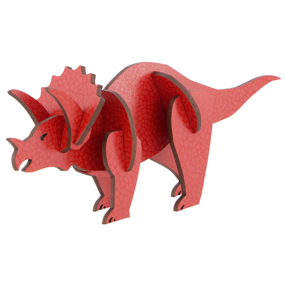 Little & Wood: Woodlet: Medium - Triceratops - Red, 3D Wooden Kit-Set
