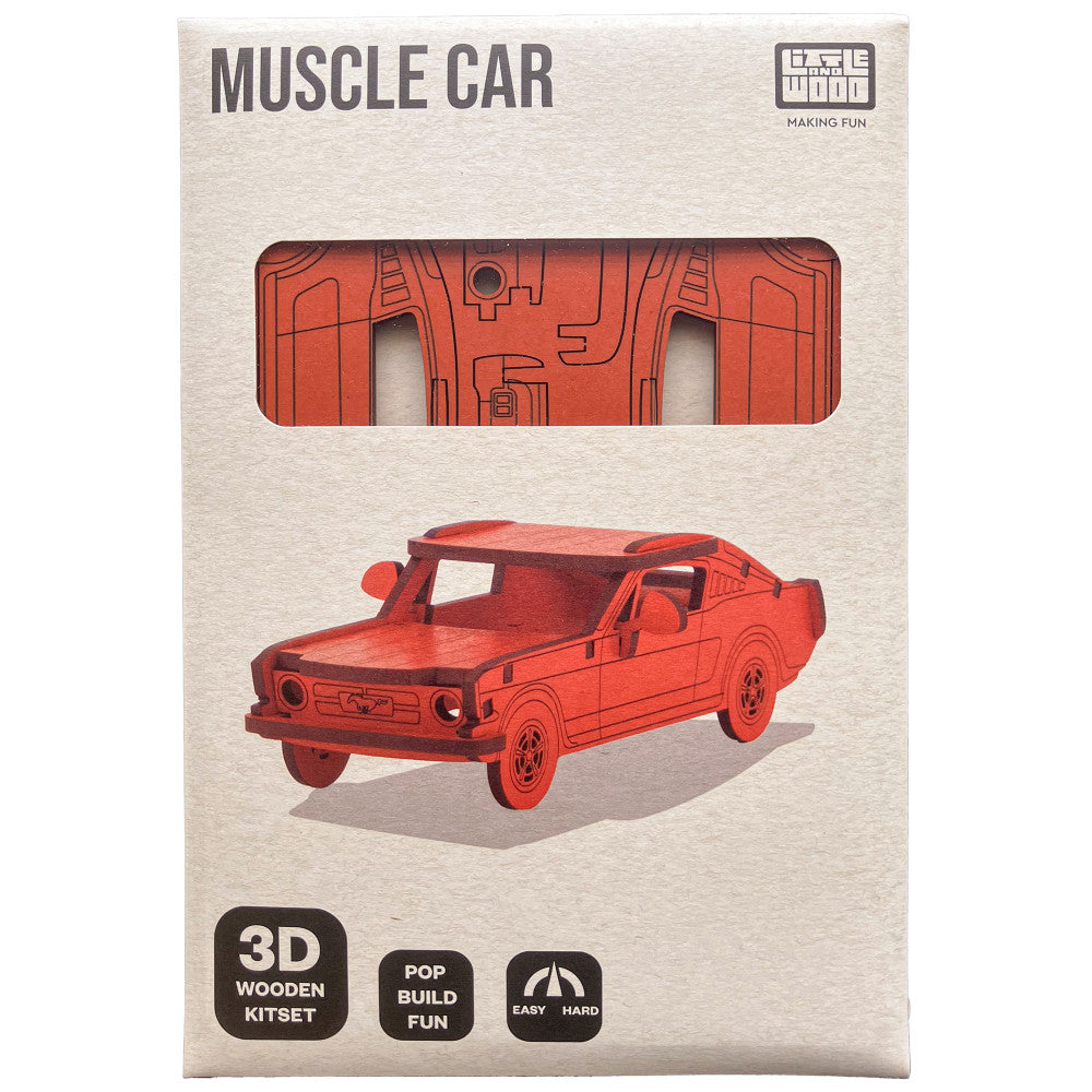 Little & Wood: Woodlet: Medium - Muscle Car - Orange, 3D Wooden Kit-Set