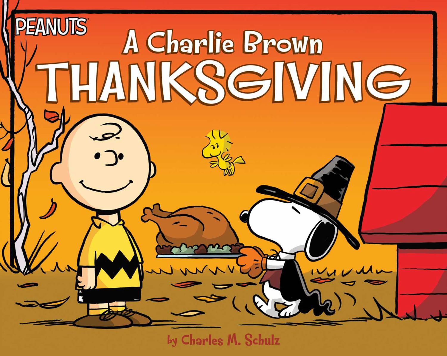 A Charlie Brown Thanksgiving book cover featuring Charlie Brown and Snoopy with turkey
