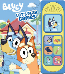 Bluey Let's Play Games Sound Book with interactive yellow buttons and character illustrations