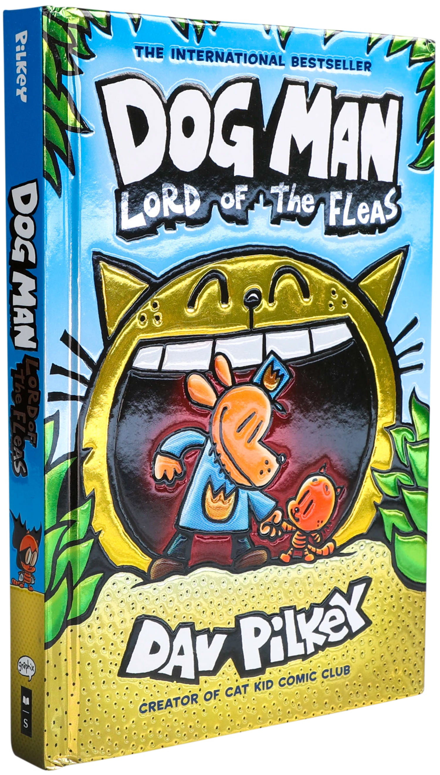 Dogman Lord of the Fleas foil cover book by Dav Pilkey with gold metallic finish