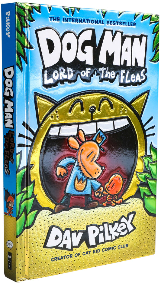 Dogman Lord of the Fleas foil cover book by Dav Pilkey with gold metallic finish