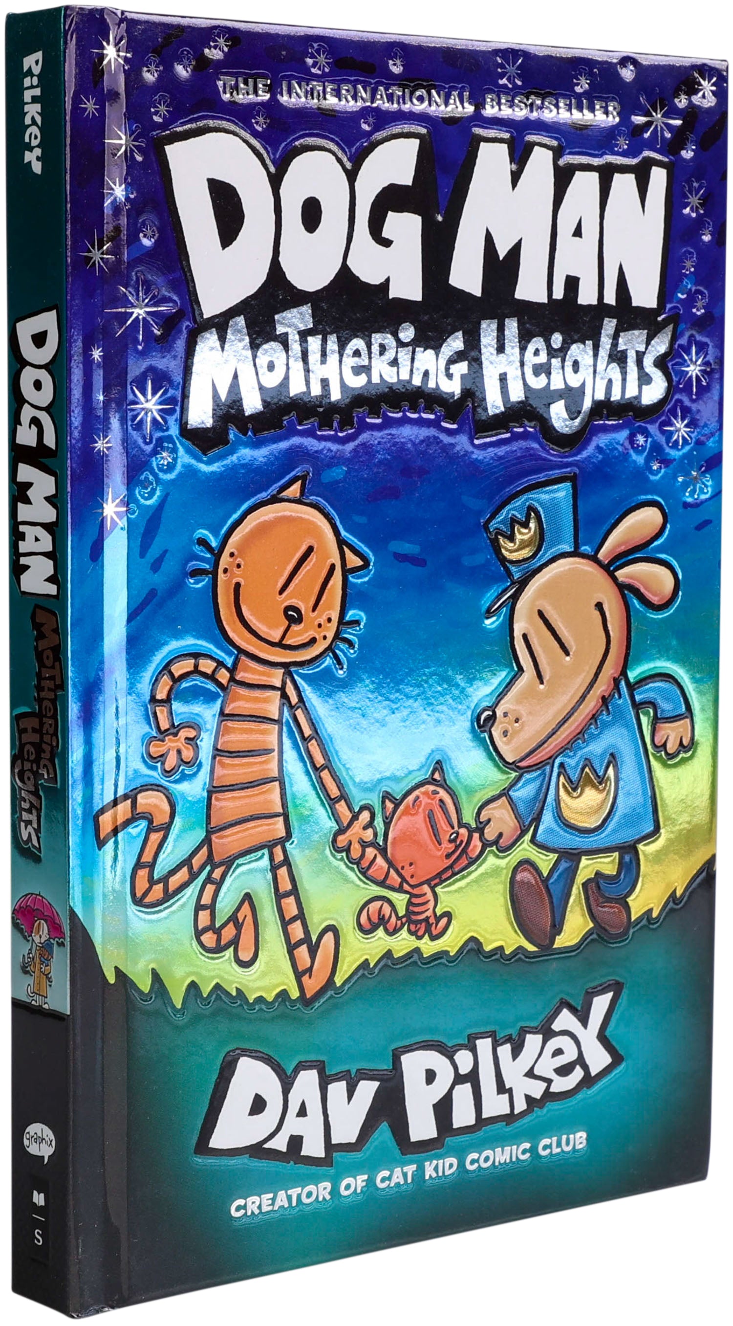 Dog Man Mothering Heights book by Dav Pilkey with colorful foil cover