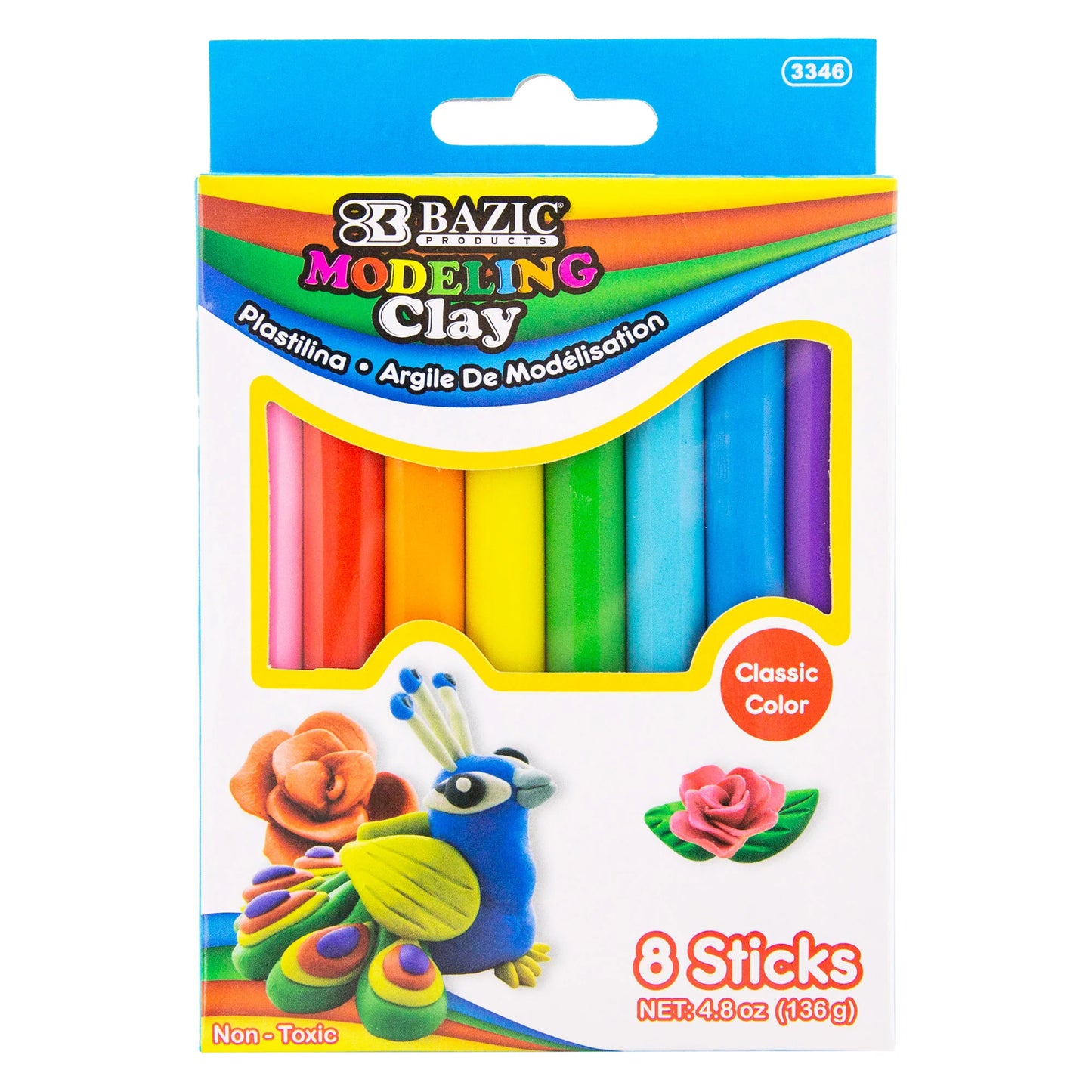 BAZIC Products Rainbow Delight Modeling Clay Sticks - 8 Vibrant Colors, 24 Packs