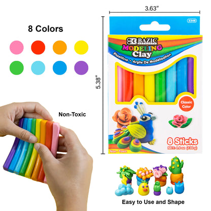 BAZIC Products Rainbow Delight Modeling Clay Sticks - 8 Vibrant Colors, 24 Packs