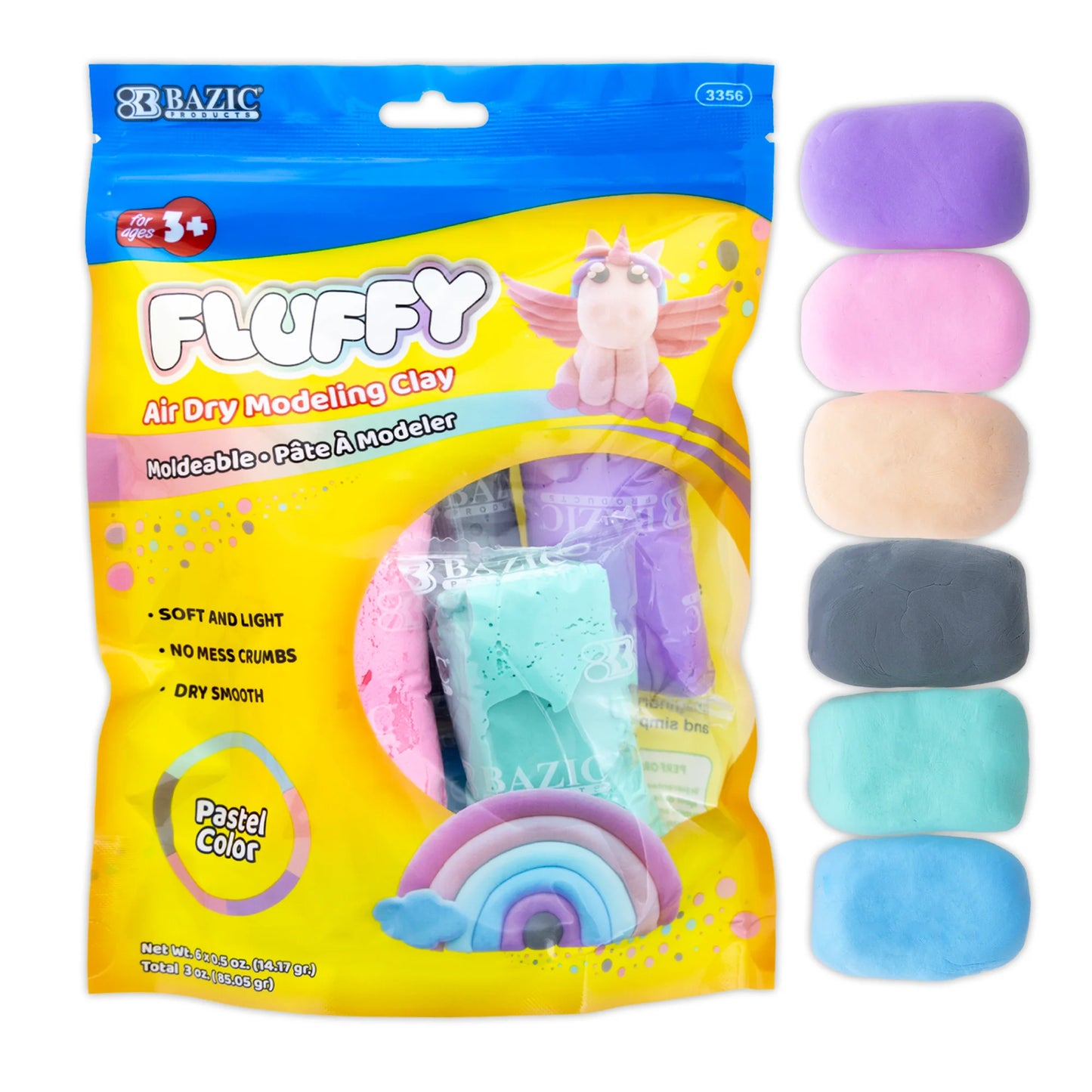 BAZIC Pastel Rainbow Air Dry Modeling Clay Set - 6 Colors, 0.5 oz Each, 24 Packs