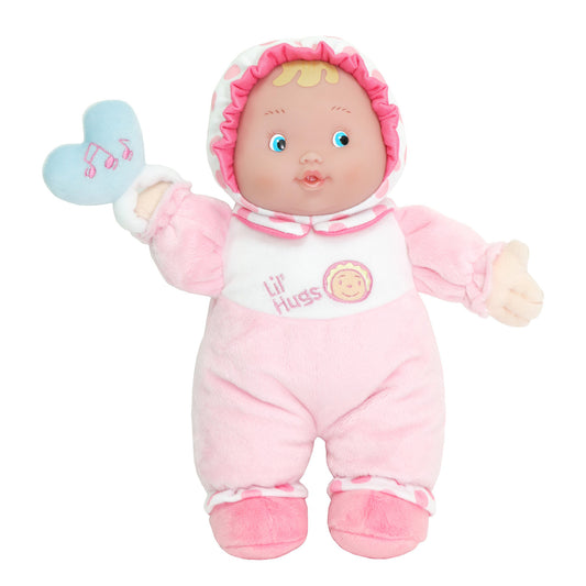 JC Toys Lil' Hugs - First Soft Doll with Vinyl Face and Rattle, 12" Caucasian