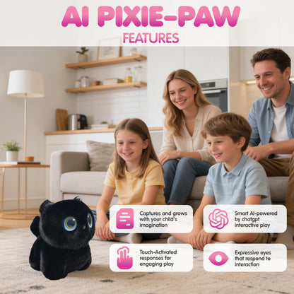 Contixo AI Pixie-Paw black interactive plush cat with expressive eyes