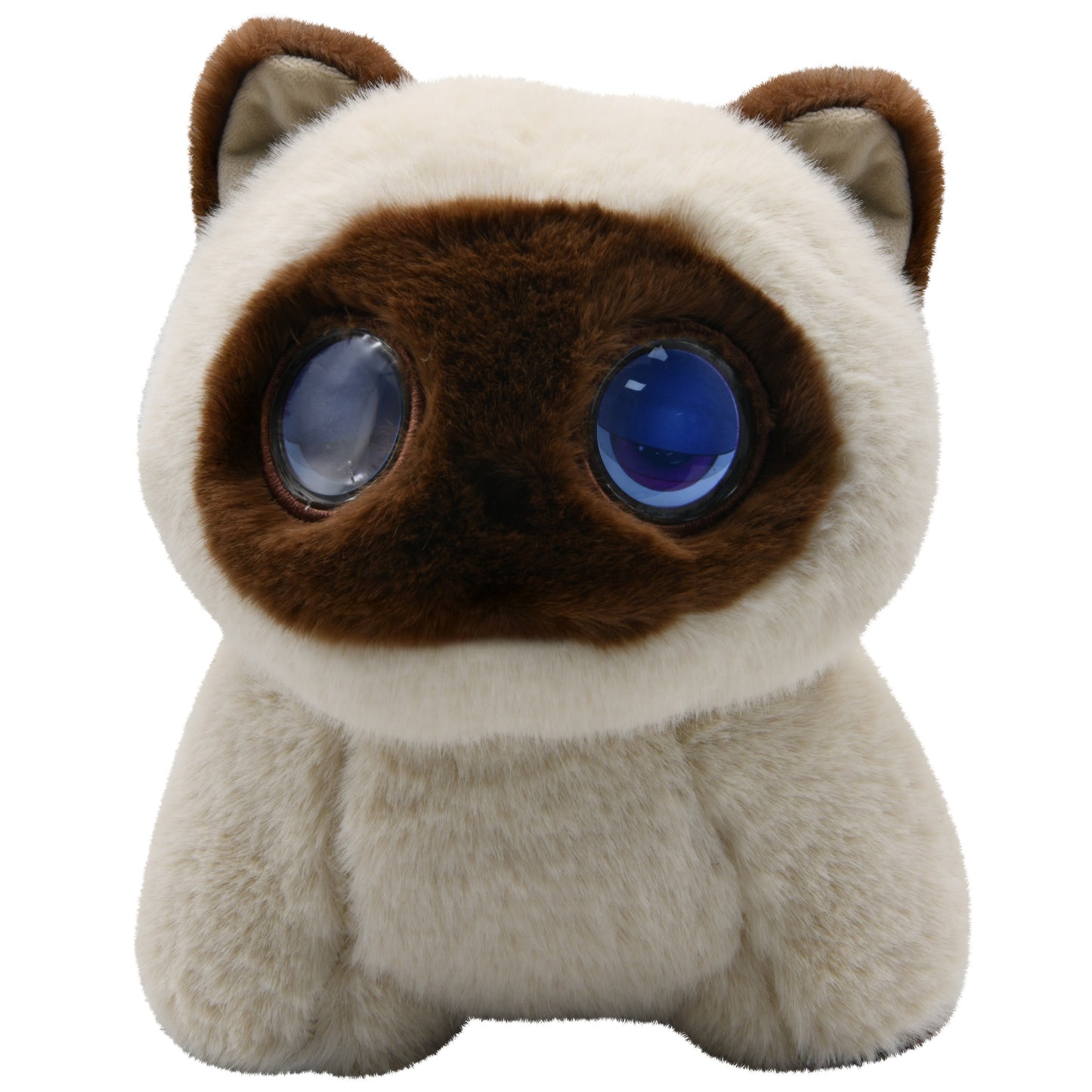 Contixo Al Pixie-Paw smart interactive plush cat with brown and white fur and blue expressive eyes