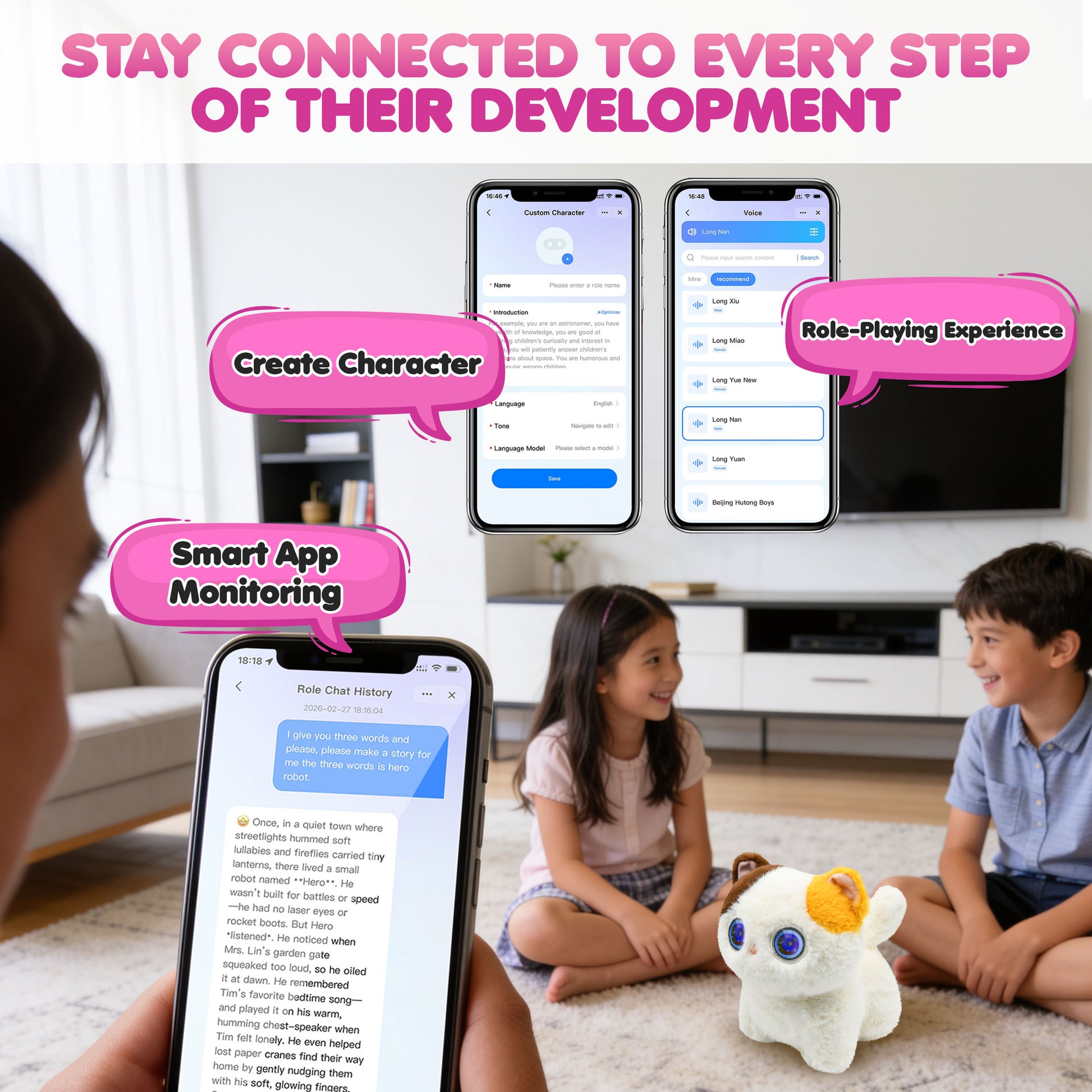 Contixo AI Pixie-Paw white smart interactive plush cat with voice-responsive and touch-activated features