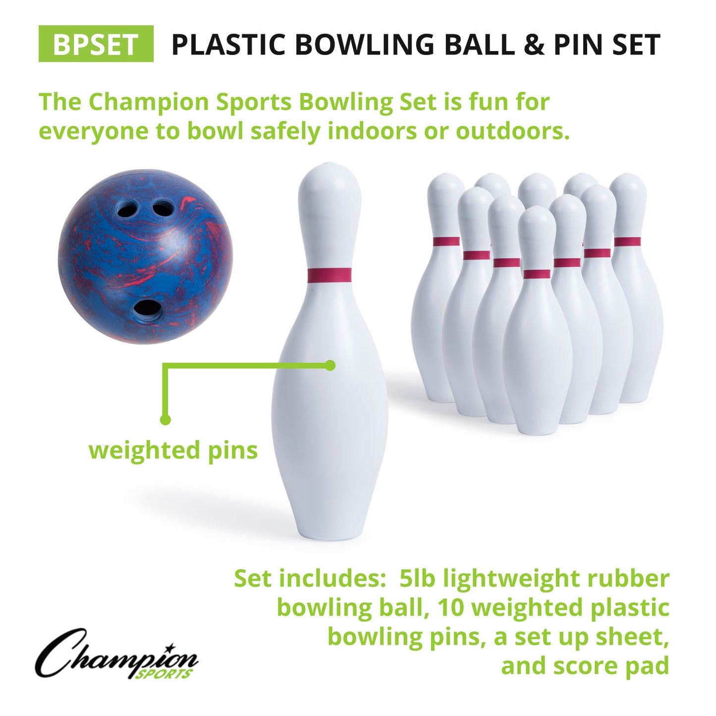 Champion Sports Swirl Bowling Set with Lightweight Ball & Pins