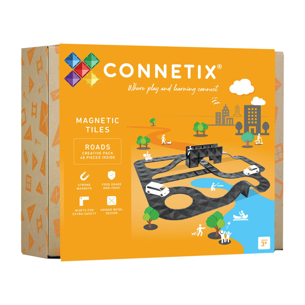 【海外限定】Connetix ROADS クリエイティブパック 48pcs Connetix Magnetic Tiles Creative Roads Pack - 48 Piece Sleek Black