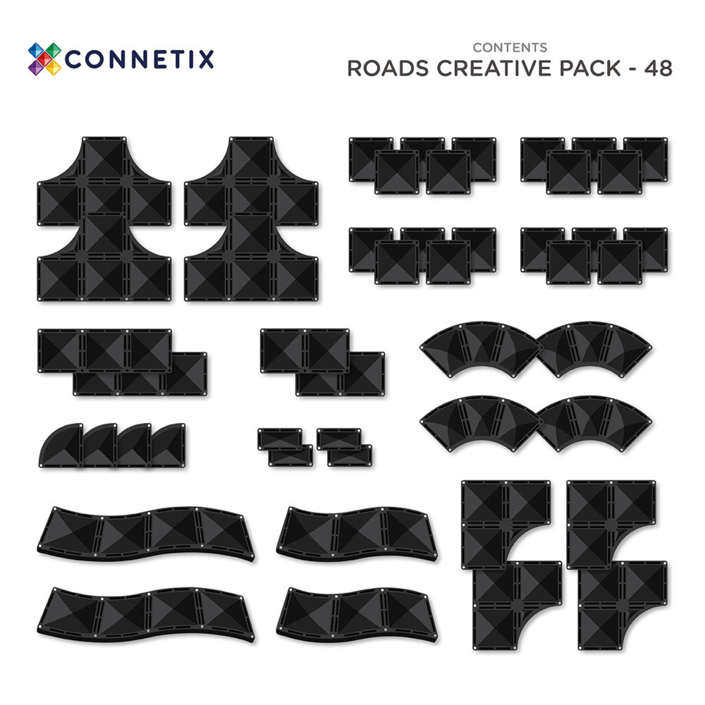 Connetix Magnetic Tiles Creative Roads Pack - 48 Piece Sleek Black