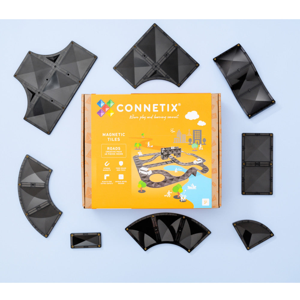 【海外限定】Connetix ROADS クリエイティブパック 48pcs Connetix Magnetic Tiles Creative Roads Pack - 48 Piece Sleek Black