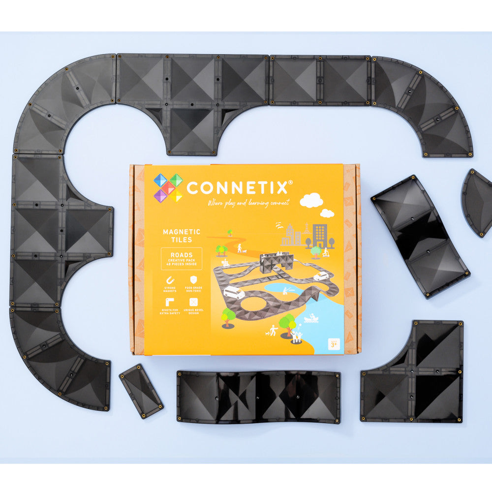 Connetix Magnetic Tiles Creative Roads Pack - 48 Piece Sleek Black