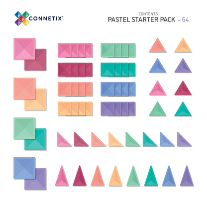 Connetix Magnetic Tiles Pastel Starter Pack - 64 Pieces