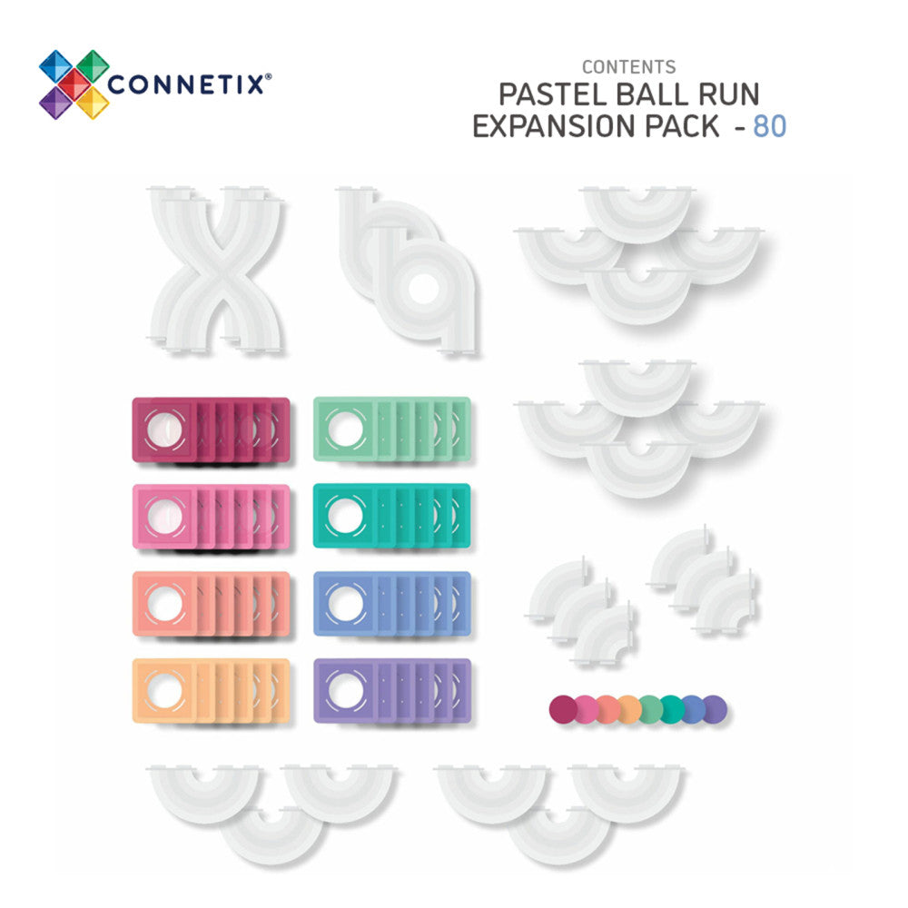 Connetix Magnetic Tiles 80-Piece Pastel Ball Run Expansion Set