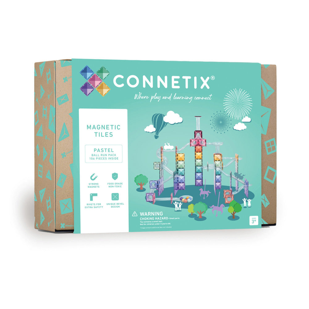 Connetix Pastel Ball Run Pack Magnetic Tiles, 106 Pieces