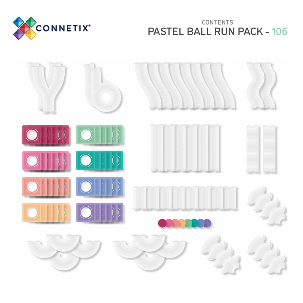 Connetix Pastel Ball Run Pack Magnetic Tiles, 106 Pieces