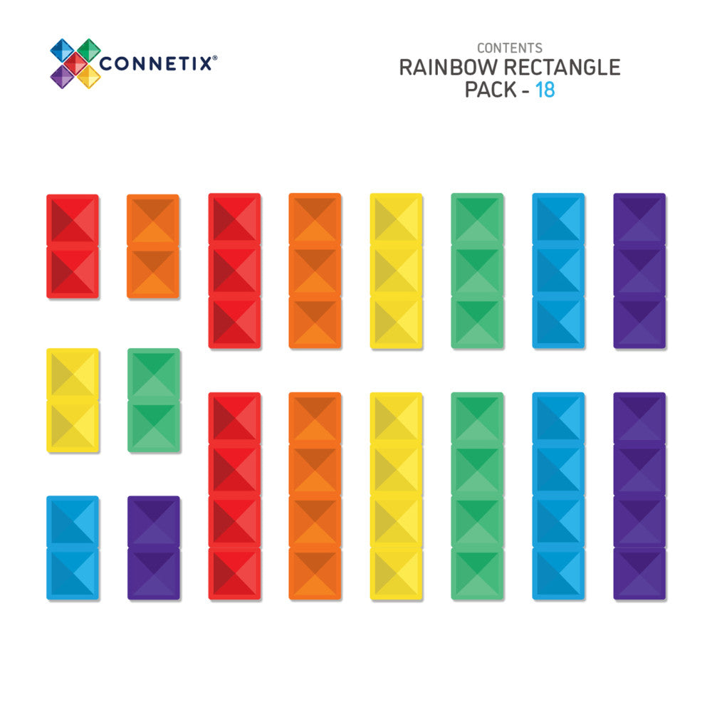Connetix Magnetic Tiles Rainbow Rectangle Pack - 18 Piece Set