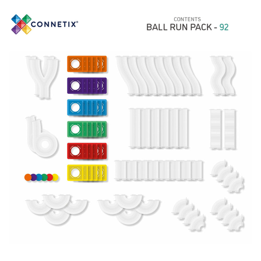 Connetix Magnetic Tiles 92-Piece Rainbow Ball Run Pack - Multicolor