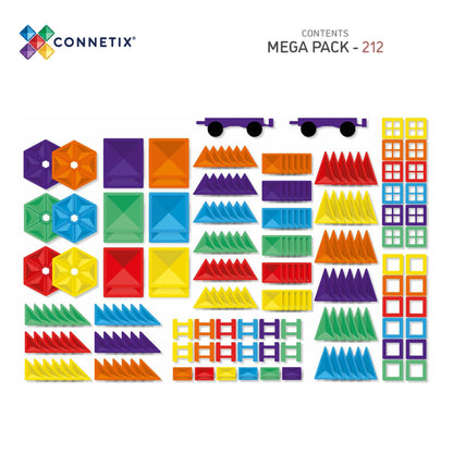 Connetix Rainbow Mega Pack Magnetic Tiles, 212 Pieces