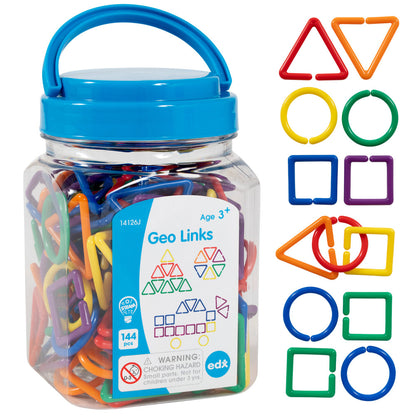 edxeducation Geo Links - Mini Jar - Set of 144 - Linking Shapes - 6 Colors