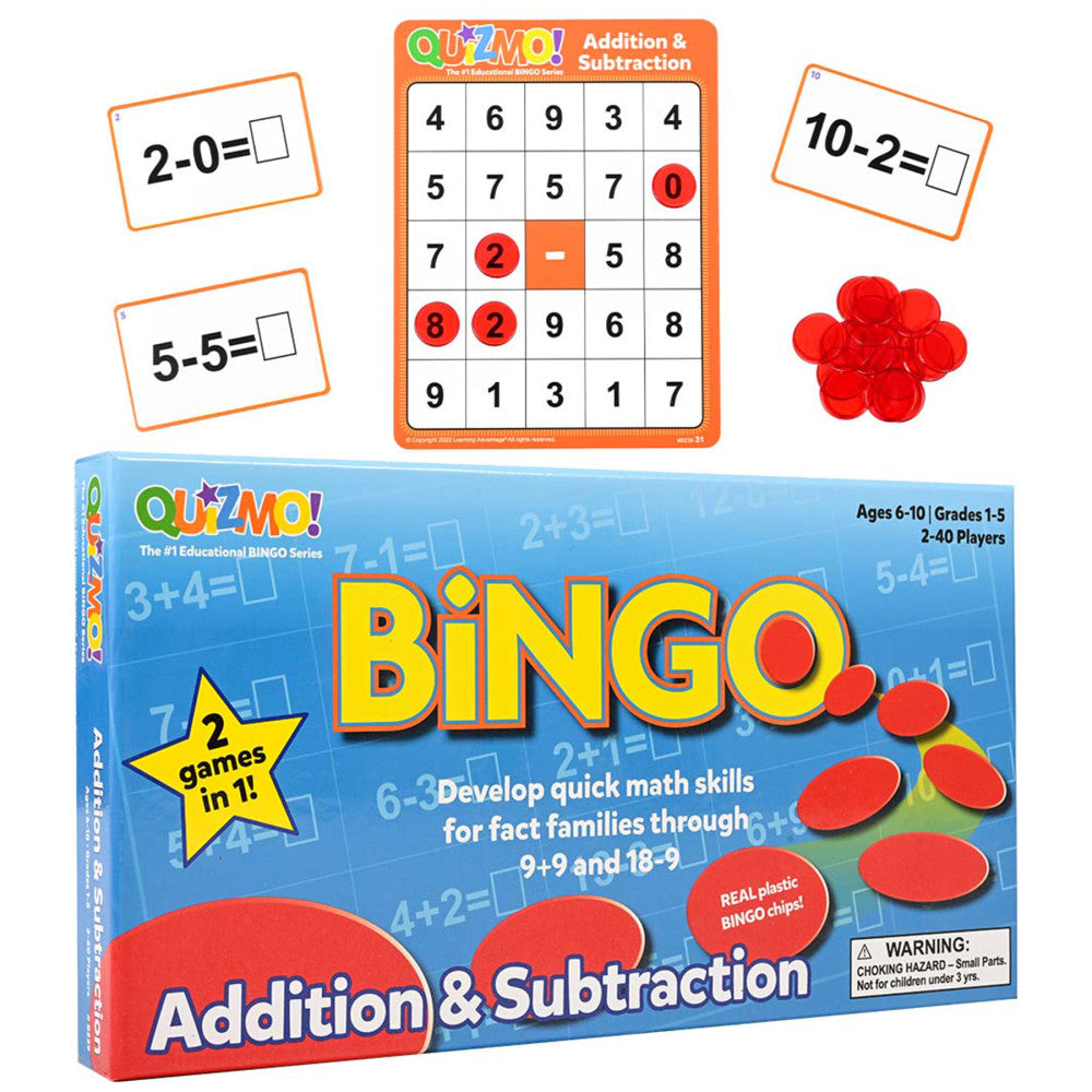 Learning Advantage QUIZMO Math Bingo - Addition & Subtraction Game