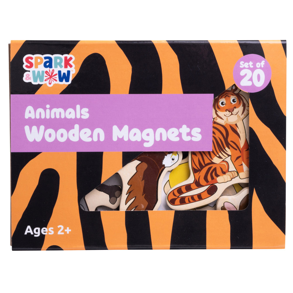 Spark & Wow Colorful Wooden Animal Magnets - Set of 20