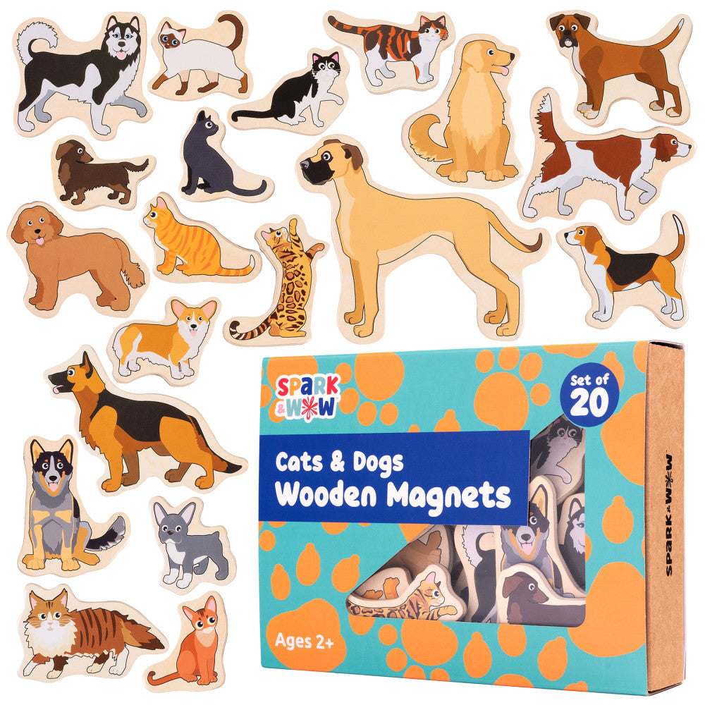 Spark & Wow Wooden Magnets - Cats & Dogs - Vibrant 20-Piece Set