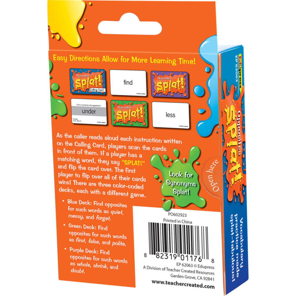 Teacher Created Resources Opposites Splat Game - Fast-Paced Reading Card Game
