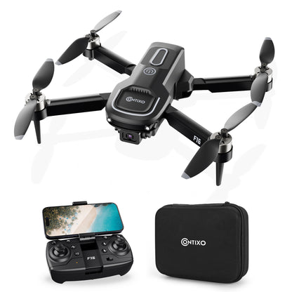Contixo F16 FPV drone with camera, remote control, and carrying case
