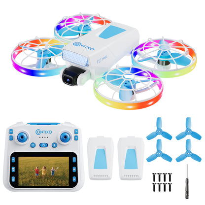 Contixo F27 Halo Mini Drone with remote, LED lights, dual camera, and accessories