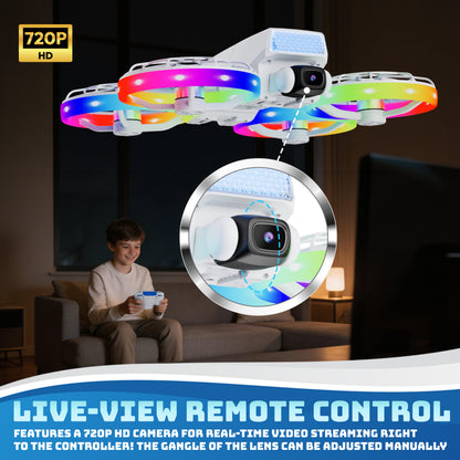 Contixo F27 Halo Mini Drone with colorful LED lights, 720P camera, and remote control