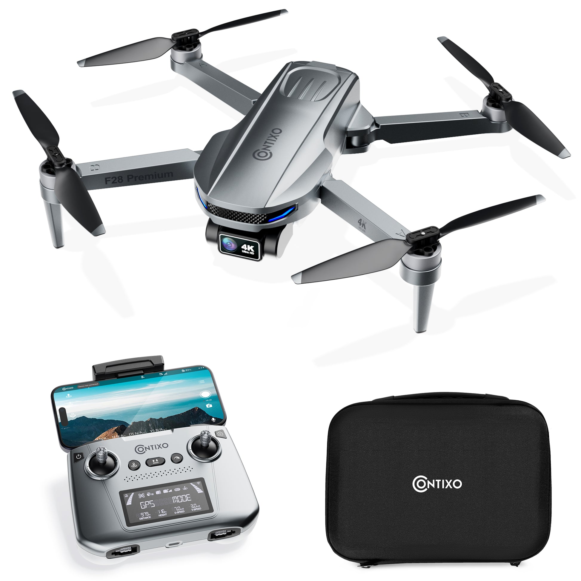 Contixo F28-Premium GPS 4K Gimbal Camera Drone with remote control and carrying case