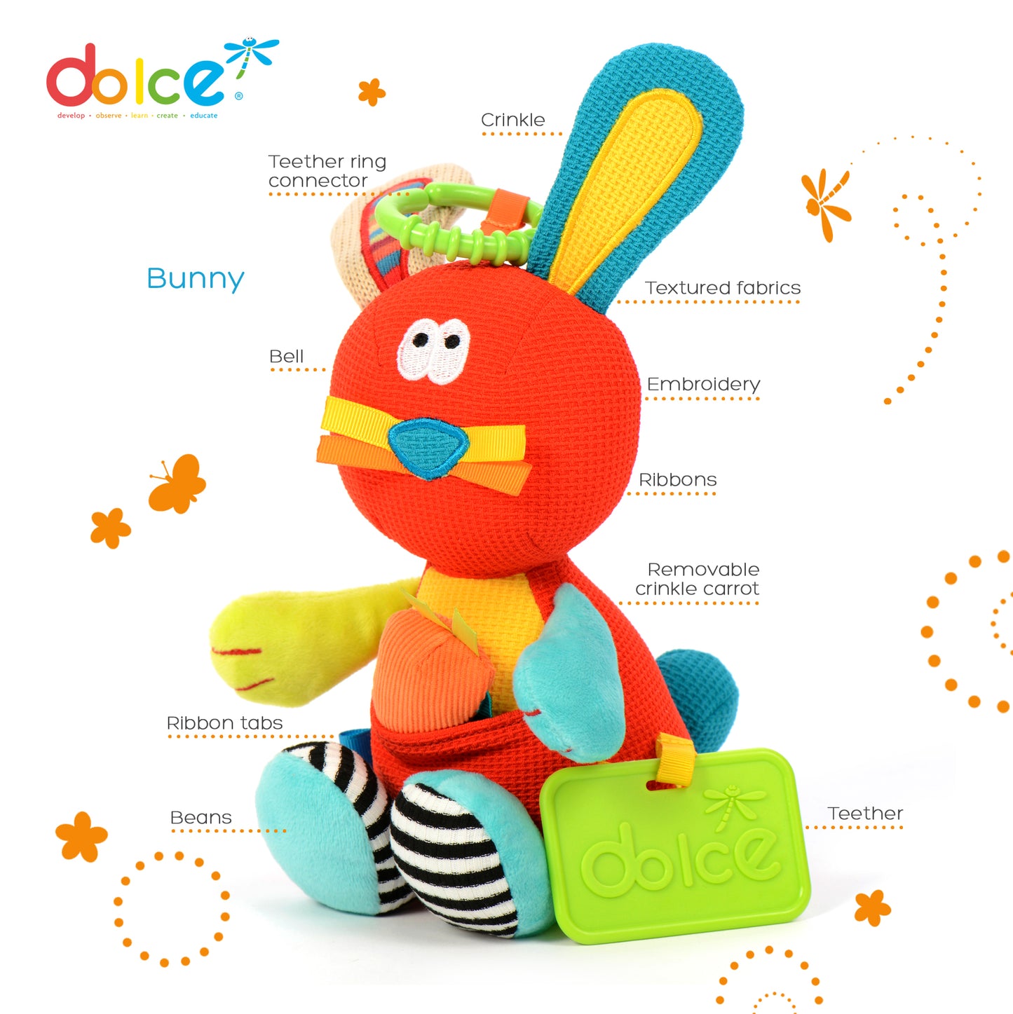 Dolce Hoppy the Bunny Interactive Plush with Crinkle Carrot