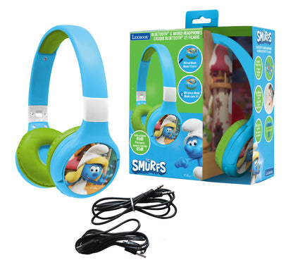 Smurfs-Themed 2-in-1 Bluetooth & Wired Foldable Headphones - Kid-Safe Volume