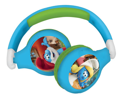 Smurfs-Themed 2-in-1 Bluetooth & Wired Foldable Headphones - Kid-Safe Volume