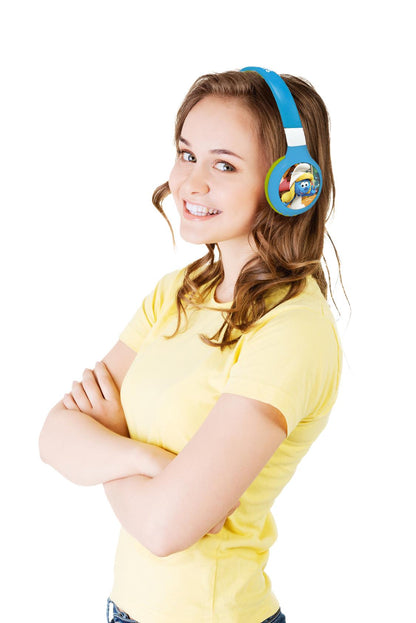 Smurfs-Themed 2-in-1 Bluetooth & Wired Foldable Headphones - Kid-Safe Volume
