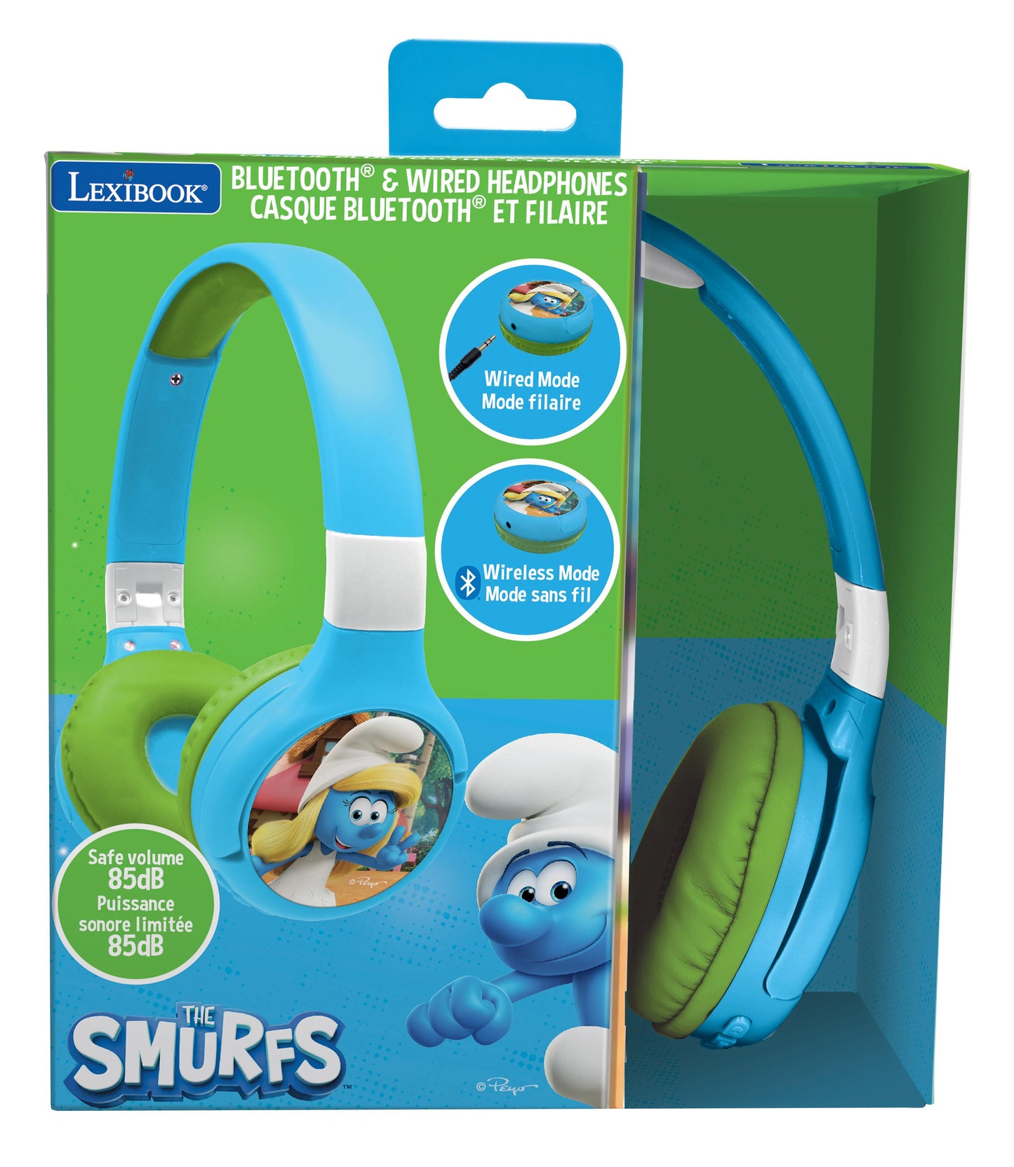 Smurfs-Themed 2-in-1 Bluetooth & Wired Foldable Headphones - Kid-Safe Volume