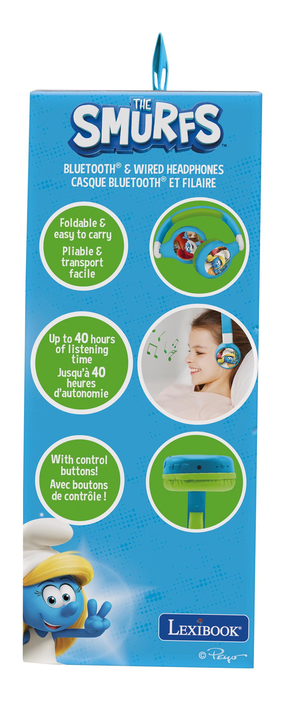 Smurfs-Themed 2-in-1 Bluetooth & Wired Foldable Headphones - Kid-Safe Volume