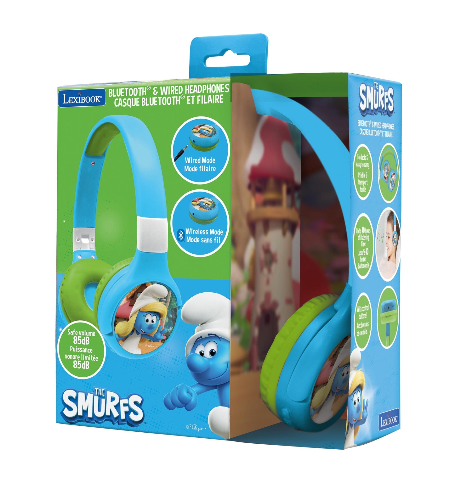 Smurfs-Themed 2-in-1 Bluetooth & Wired Foldable Headphones - Kid-Safe Volume