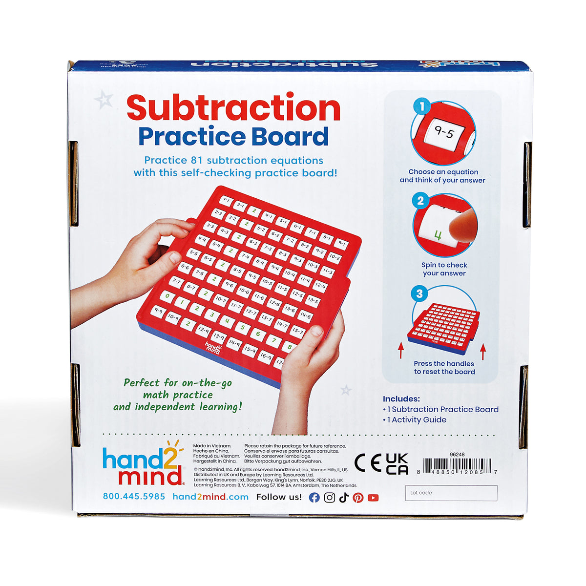 Master Math Board Hand2Mind Interactive Math Facts Board - Master Subtraction Skills ...