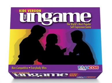 Pocket Ungame Kids Edition box showing silhouettes of three children against colorful purple, yellow, and blue background with text 'Kids Version' and 'Non Comp