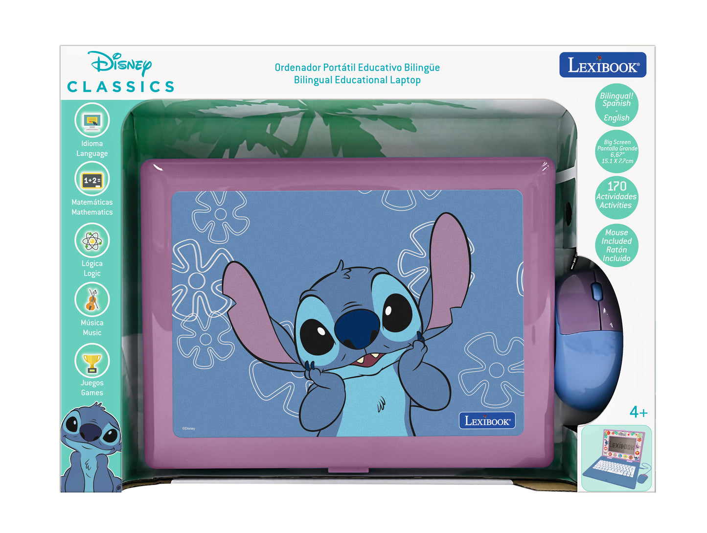 Lexibook Disney Stitch Bilingual Educational Laptop, 170 Activities, Blue