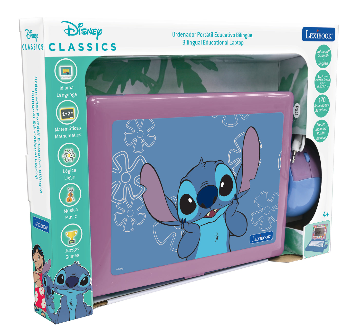 Lexibook Disney Stitch Bilingual Educational Laptop, 170 Activities, Blue